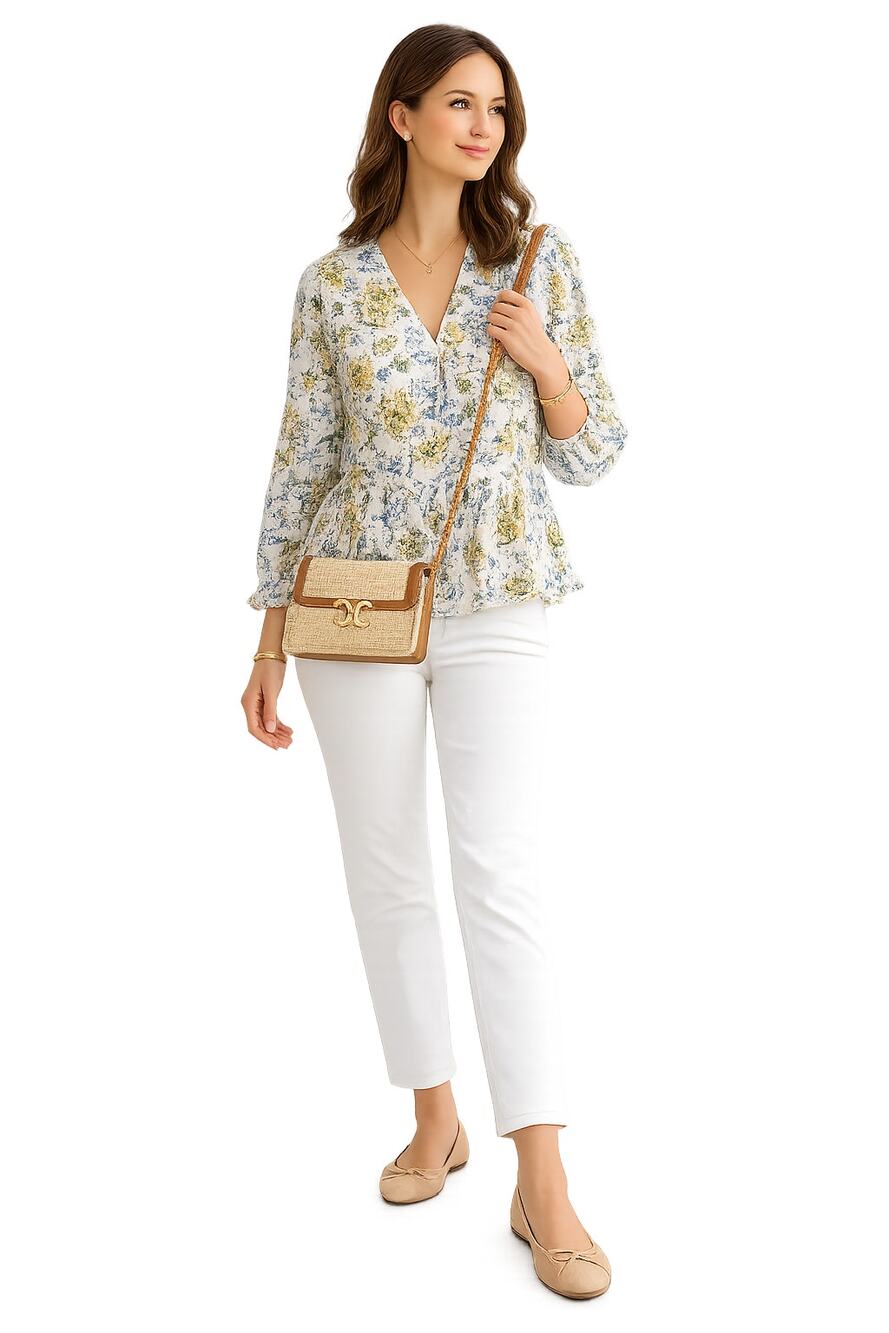 7 For All Mankind Floral Eyelet Peplum Blouse M Cotton Long Sleeve Boho